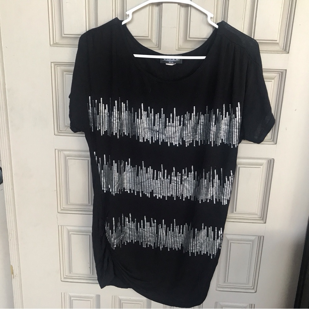 CATS Tee Shirt Blak/Silver SzM Round Neck Side Ruch Hip Length